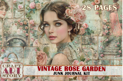 Vintage Rose Garden Junk Journal Kit,scrapbook