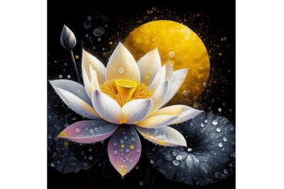 A bundle of digital art of a beautiful lotus flower with waterdrops