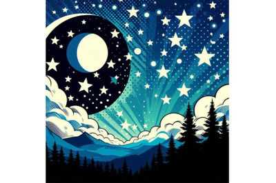 A set of Night stars holiday blue pop art background