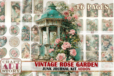 Vintage Rose Garden Junk Journal Kit ADDON,scrapbook