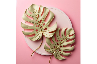 Bundle of Tropical monstera leaves in a minimalist style