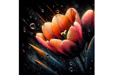 A bundle of digital art of a beautiful tulip flower with waterdrops