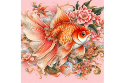 Bundle of Goldfish in oriental style painting