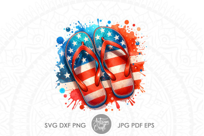 Patriotic Flip Flops, Stars and Stripes, Red White and Blue