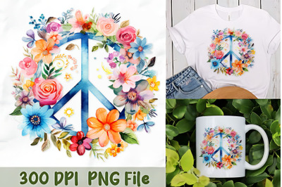 Floral Power with Peace Symbol