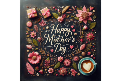 Bundle of Happy Mother`s Day greeting holiday script over dark blackbo