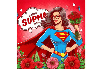 Bundle of Super Mom in pop art style for Happy Mother s Day celebratio