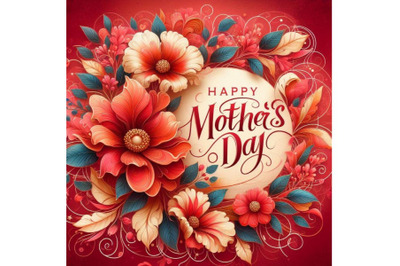 Bundle of Happy Mother s Day greeting card on floral background. Congr