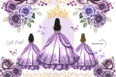 Light Purple Princess Butterfly Floral Clipart&2C; Purple Flowers