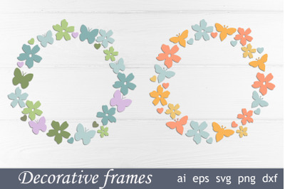 Monogram frame svg, Flower round wreath