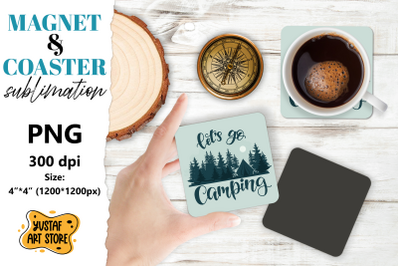 Camping magnet design/Camping coaster. Mountain sublimation