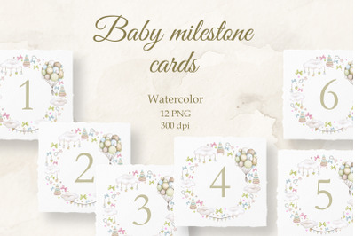 Baby milestone card Watercolor 12 months