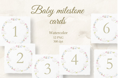 Baby milestone card Watercolor 12 months