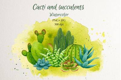 Cacti and Succulents. Watercolor Sublimation. PNG, JPG.