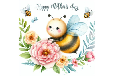 A bundle of Mother`s day card with cute bee,