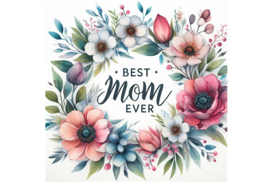 A bundle of Best mom ever watercolor flower c