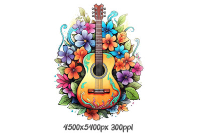 Guitar Amidst a Floral Wreath