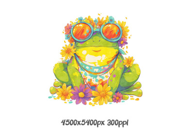 Happy Hippie Frog in Flowers