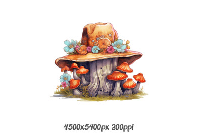 Stump with Mushrooms and Old Pot