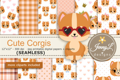 Corgi SEAMLESS Digital Papers and clipart