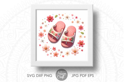 Cute pink flip flops with flowers | Nursery Art | Floral art