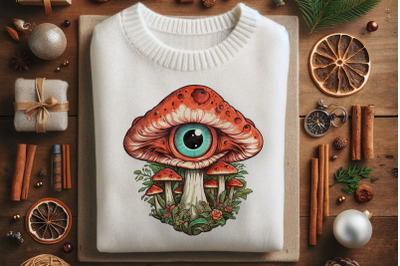 Mystical Eye Amidst Mushrooms