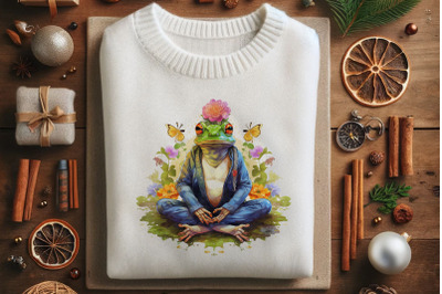 Zen Frog Meditating on Lotus