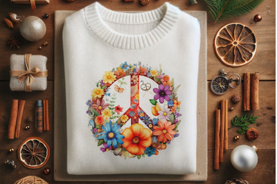 Peace Sign with Bursting Flowers