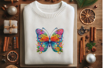 Colorful Butterfly on Floral Background