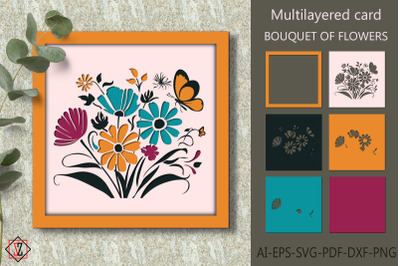 Multilayer Postcard Bouquet of Flowers/Cut File