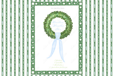 Green Wreaths Frames with blue bow