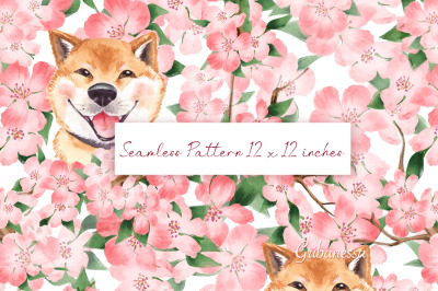 Dog and flowers | Seamless floral pattern