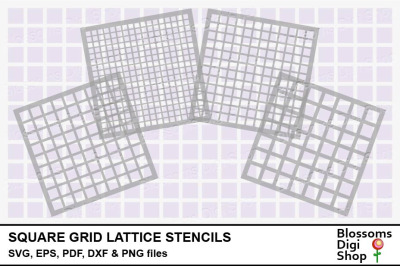 Square Grid Lattice Stencils, SVG, EPS, PDF, DXF &amp; PNG files