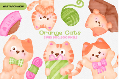 Watercolor orange cat clipart.