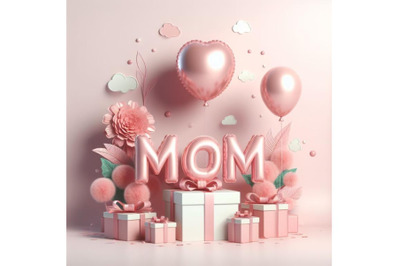 A bundle of 3d pink Mother`s Day banner. 3d minimal p