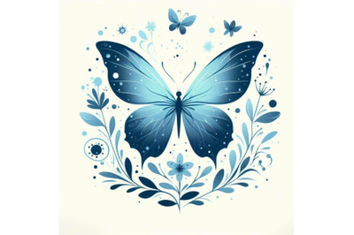 Set of Blue butterfly on a white backg