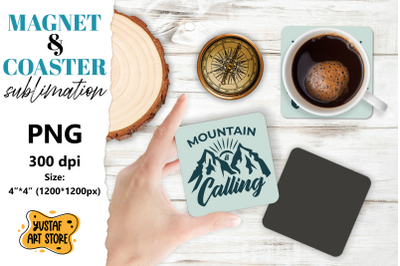 Camping magnet design/Camping coaster. Mountain sublimation