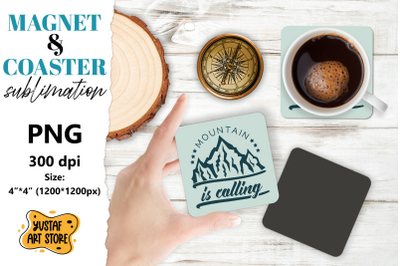 Camping magnet design/Camping coaster. Mountain sublimation