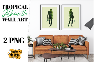 Tropical silhouette man and woman wall art. Tropical poster