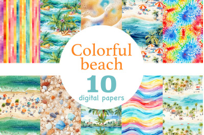 Colorful Beach Digital Papers | Summer Seamless Pattern