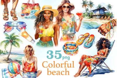 Colorful Beach Clipart | Summer Girl Graphics