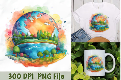 Serene Watercolor Earth Globe