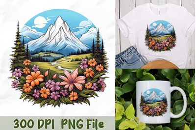 Alpine Mountain Scene in Circle