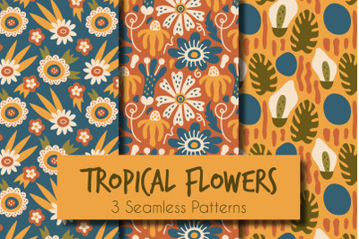 Tropical Flowers Seamless Patterns JPG EPS