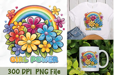 Girl Power with Rainbow and Flowers