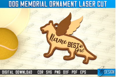 Dog Memorial Ornament | 3D Dog Silhouette | Angel Wings | CNC File