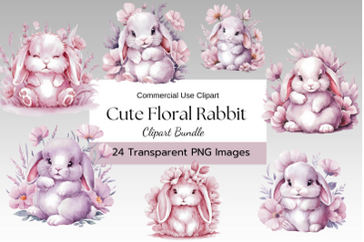 Soft Pink Floral Rabbit Clipart Png