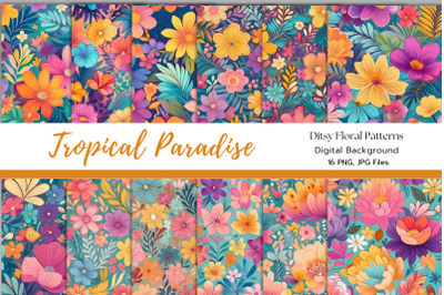 Tropical Paradise Ditsy Florals Digital Paper