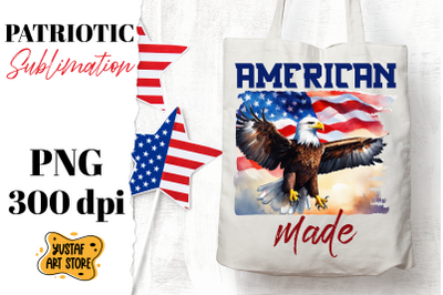 Patriotic sublimation. Watercolor American flag and eagle