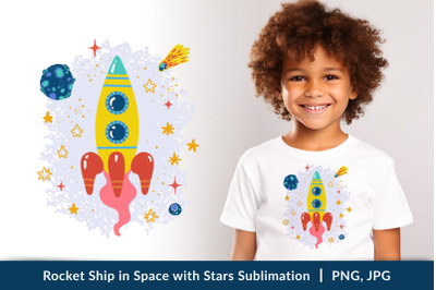 Rocket Ship in Space with Stars